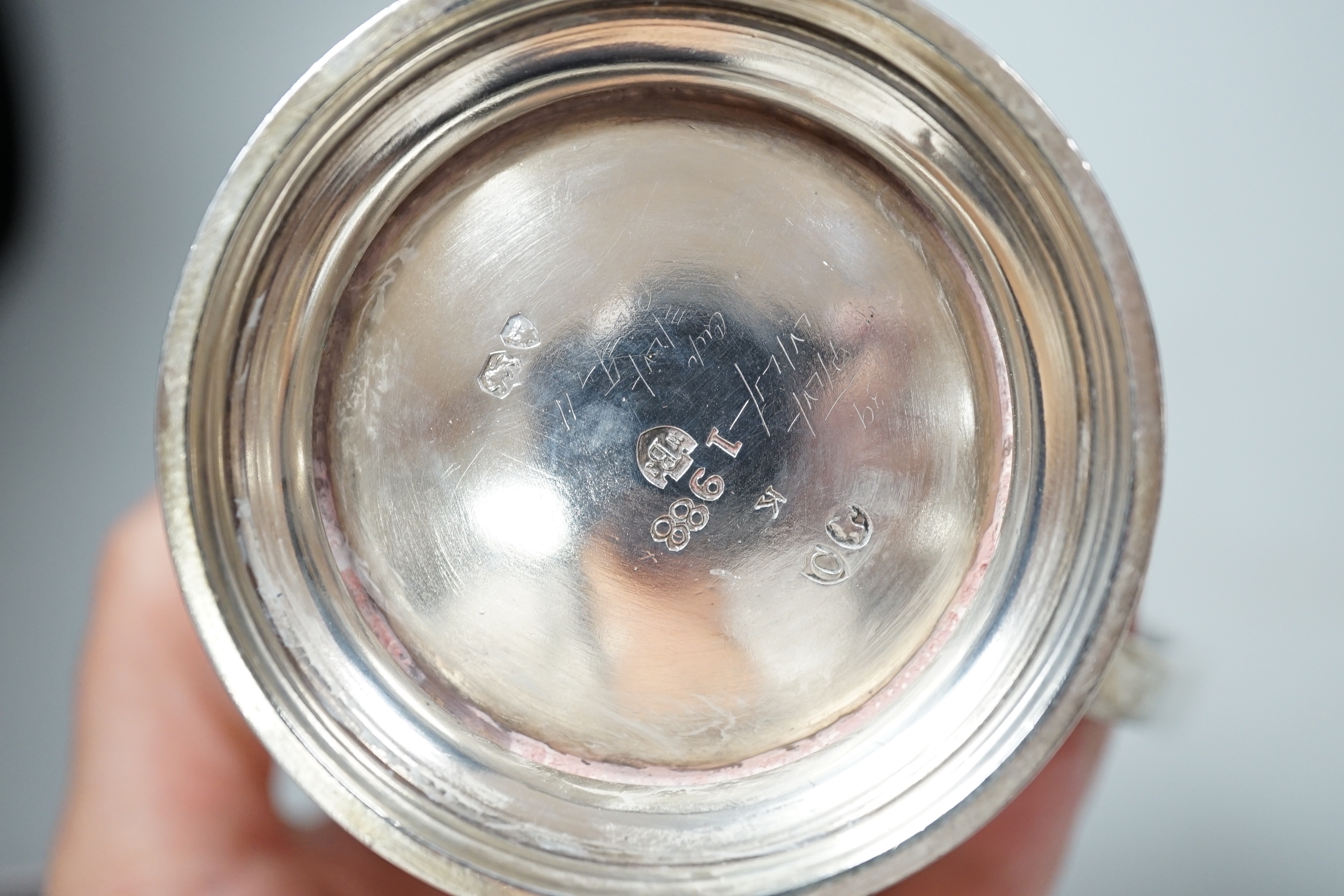 A Victorian silver christening can, with embossed panels, William & John Barnard, London, 1878, 92mm, 5.4oz.